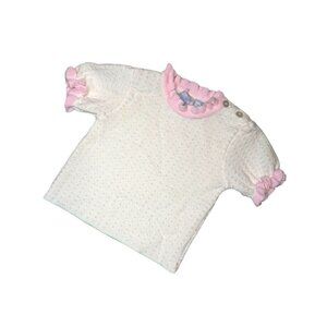 Vintage Mine Alone Baby Sweater 100% Acrylic Ivory Pink Ruffle Accents Buttoned